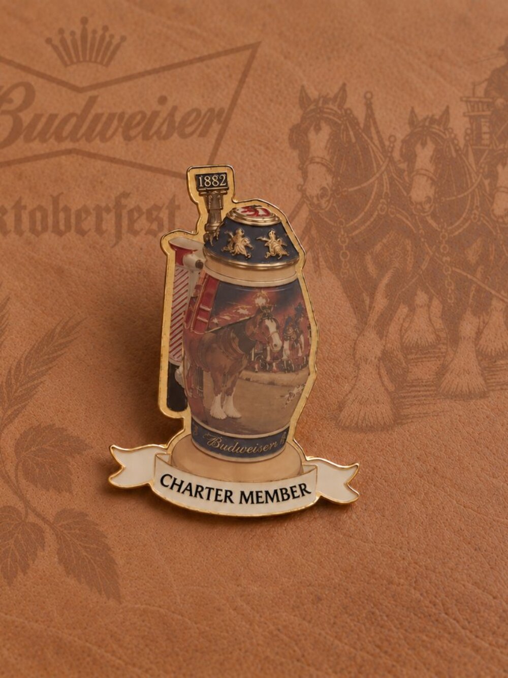Budweiser Beer Stein Vintage Charter Member Clydesdale Horse Lapel Pin Badge